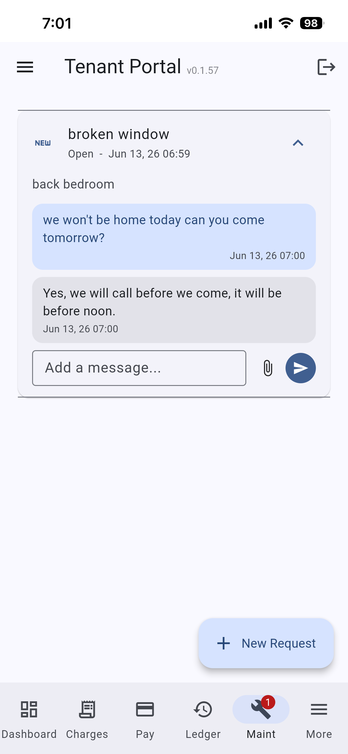 Maintenance request chat